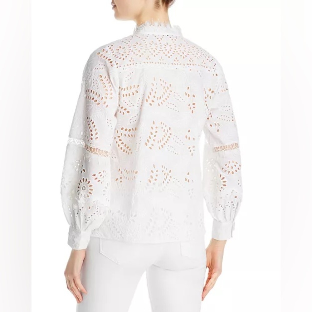KOBI HALPERIN Winston Cotton Eyelet Blouse in White Size XL - Picture 2 of 14